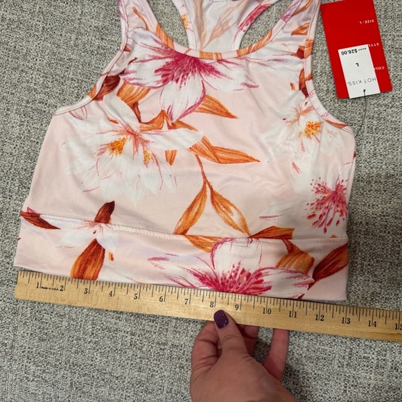 Hot Kiss Tropical Pink Floral Sports Tank Top Athletic Sports Bra Sz Large - Picture 9 of 10